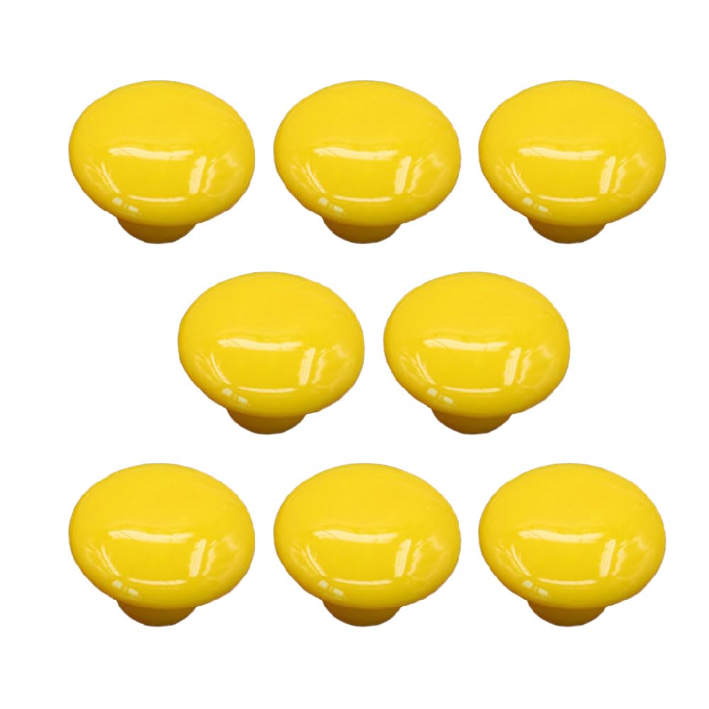 8 Pack Round Drawer Knobs, 32mm Ceramic Single Hole Cabinet Door Handles with Screws, Mushroom Shape Pull Handles for Dresser Cupboard Wardrobe, Yellow