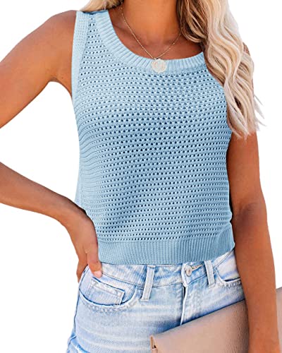 Image of FISACE Womens Crochet Tank Top Sleeveless Knit Summer Sweater