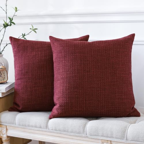 JOTOM Set of 2 Cushion Covers 60x60 cm Linen Wine Red Decorative Throw Pillow Covers 24x24 Inch Square Cushion Case Home Decor Pillowcases for Couch Sofa Living Room Bed (Wine Red) - Image 4