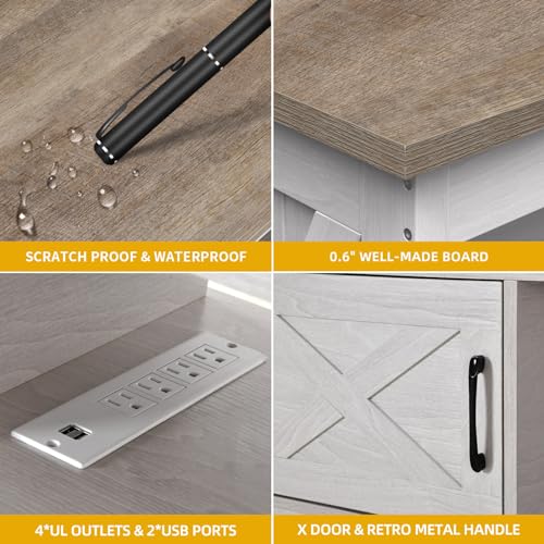 DWVO Farmhouse TV Stand for Television up to 65 Inch, Entertainment Center with Power Outlets and Open Shelf, Rustic TV Cabinet Media Console Table for Living Room, Grey White/Grey Wash, 59 Inches