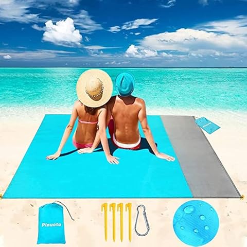 Pinuotu Beach Blanket, 69''x55'' Extra Large Waterproof Sandproof Beach Mat Picnic Blanket for Beach Camping Cover
