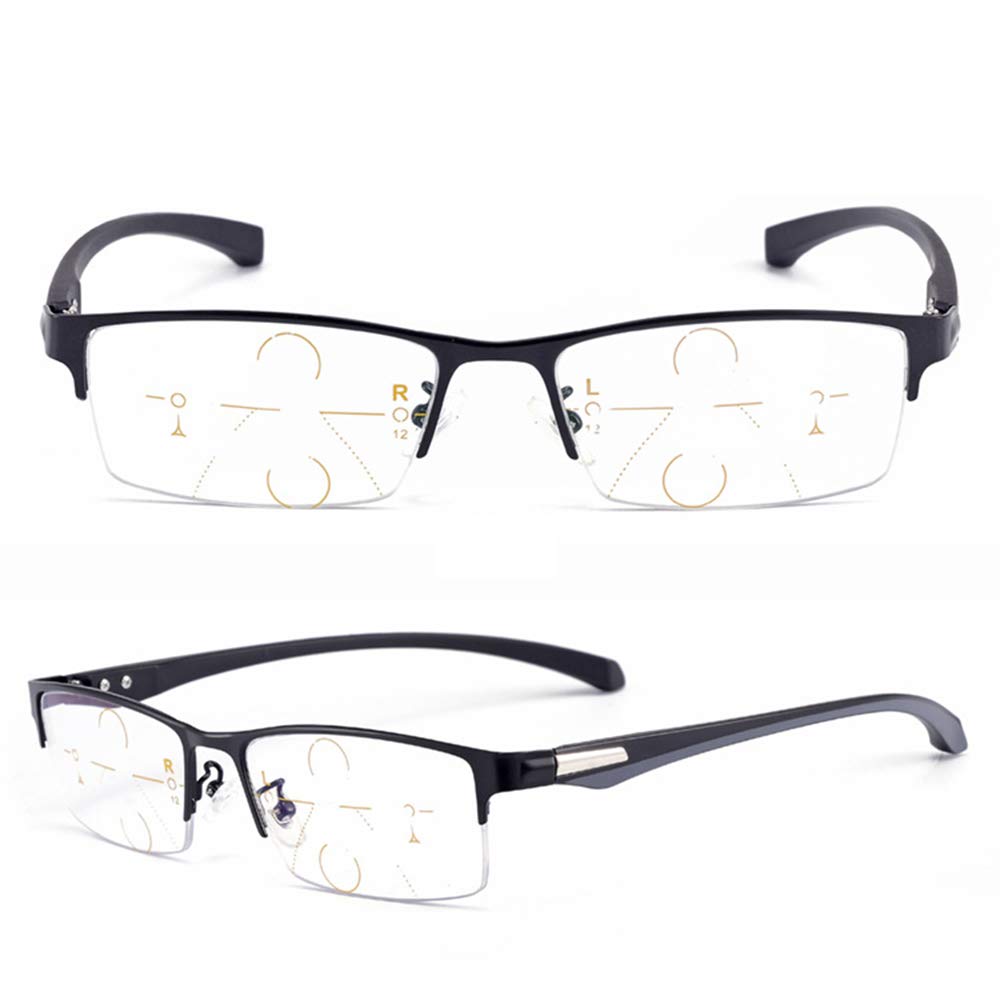 Progressive Lesebrille Bifokal, Selbsttönende Multifokale Sonnenbrille, Photochrome Herren Halbbrille Anti-Müdigkeit +2.50