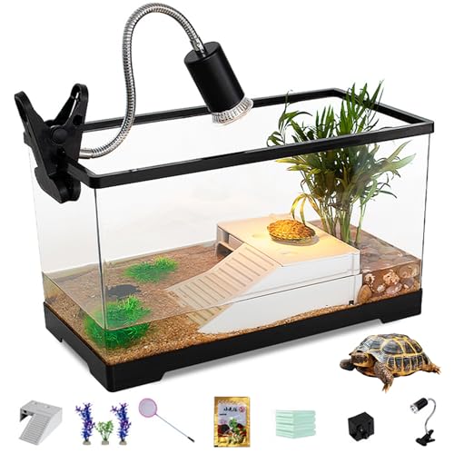 LIODUX 8 in 1Turtle Tank Aquarium with Light Reptile Tank with Light and Water Pump Turtle Aquarium Terrapin Lake with Platform Plants Tank for Pet Turtle Reptile Habitat for Small Reptile Hermit Crab