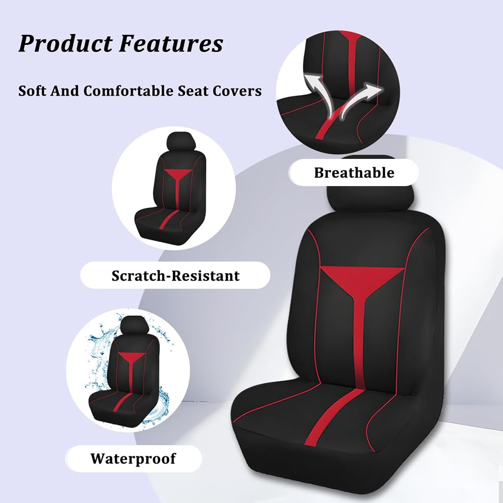 Funda Asiento Coche para Dodge Avenger/Caravan Grand Caravan, Algodón Elástico Suave Transpirables y Cómodas Protección 4 Estaciones,B Red
