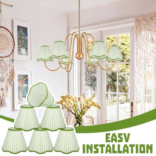 Gerrii 6 Pcs Scalloped Lamp Shades Chandelier, Light Green, Green Striped by Gerrii - Used condition - Image 4