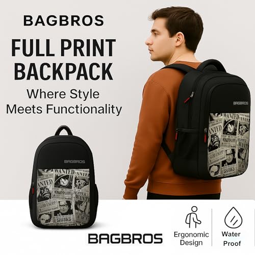 Image of Bagbros Onepiece Anime Printed Backpack Wanted Poster Printed Laptop Bagpack | 30L One Piece Anime Print LUFFY Waterproof Backpack Multi-Storage Designer Ergonomic Bag,Laptop Bags,School Bag