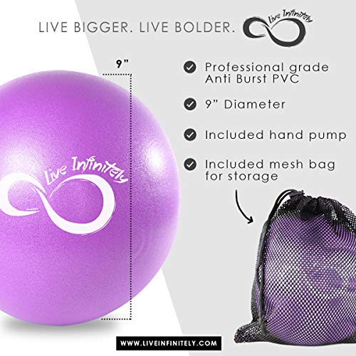 9 Inch Barre Pilates Ball & Hand Pump– Anti Burst Mini Ball & Digital Workout eBook Included For Yoga, Exercise, Balance & Stability Training – Comes With Mesh Carrying Bag (Purple, 9 Inch) - Thumbnail 3