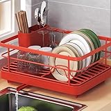 Smart Home, großer Geschirrtrockner aus Edelstahl mit Abtropffläche und abnehmbarem Besteckhalter - Geschirrtrockner für die Küchenarbeitsplatte (40,6 cm L