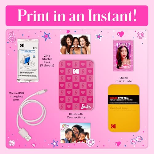 Image of Kodak x Barbie Instant Smartphone Portable Photo Printer, Full Color, Wireless, Zink 2x3 inch (5.1x7.5 cm) Sticky-Back Photos, Print from iOS & Android Devices with Fun Editing App, Iconic Style