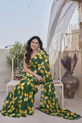 Image of MIRCHI FASHION Saree for Woman Chiffon Floral Printed | Lightweight Comfortable Daily Wear Women's Sari with Unstitched Blouse Piece (Available in 15 Colors)