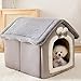Galatée Katzenhöhlenbett, Waschbares Hundebett, Warmes Und Gemütliches Plüschkatzen-Iglu, Faltbares Komfortables Haustier-Katzenhaus, Haustierbett Mit Rutschfestem Boden(L, Graues Kaninchen)