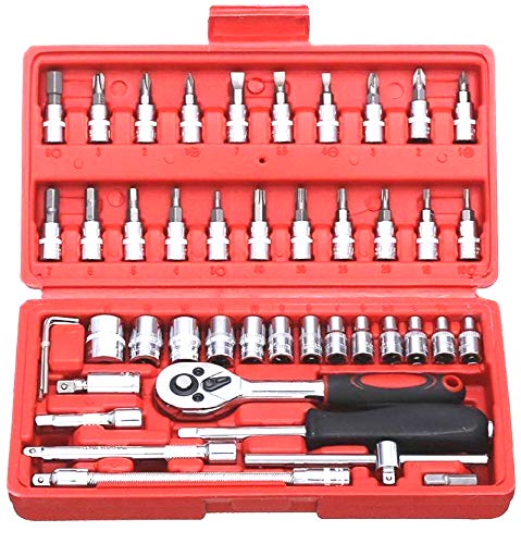 ISC 46 Pcs Socket Set 1/4" Car Repair Tools Ratchet Wrench Spanner Set Hand Tools Combination Bits Set Screwdriver Set Tool kit