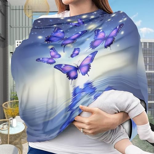 Image of Butterfly Car Seat Canopy for Baby Girls, Trendy Nursing Cover Elastic Shopping Cart Cover for Baby Breastfeeding Cover Soft Car Infant Seat Cover