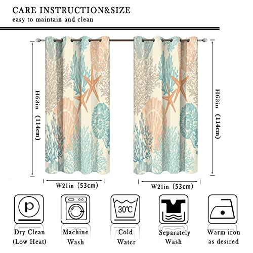 Sea Animals Window Drapes Grommet Drapes Nautical Beach Sea Shells Satrfish Themed,Grommet Blackout Curtain For Living Room, Bedroom 21X45In,2 Panel Set #TOP1