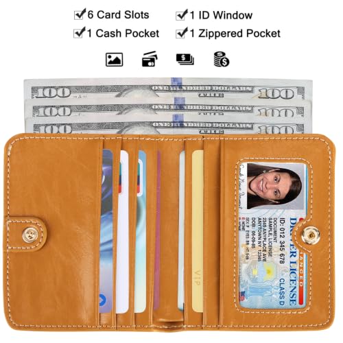 Image of Itslife Women's Rfid Blocking Small Compact Bifold Leather Pocket Wallet Ladies Mini Purse with id Window (Waxed Brown)