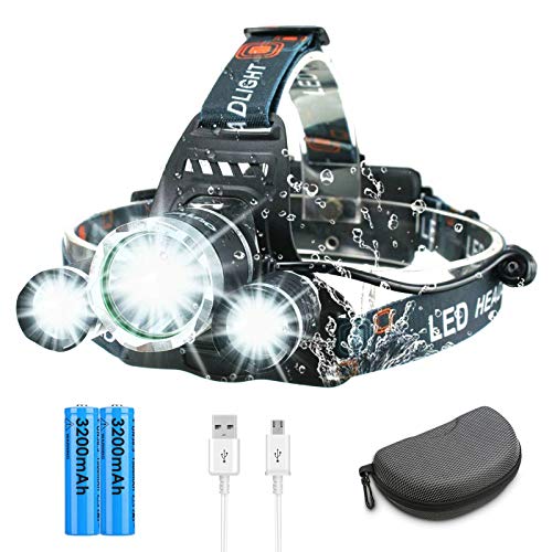 Rechargeable Headlamp,GAMTOOCA 3 LED Headlamp 4 Modes 6000 Lumens Super Bright with USB Cable 2 Batteries,120° Adjustable Lightweight Waterproof LED Head Light for Camping Fishing,Car Repair,Outdoor 10 Best Outerdo Headlamp Lights - Editoor Pick's