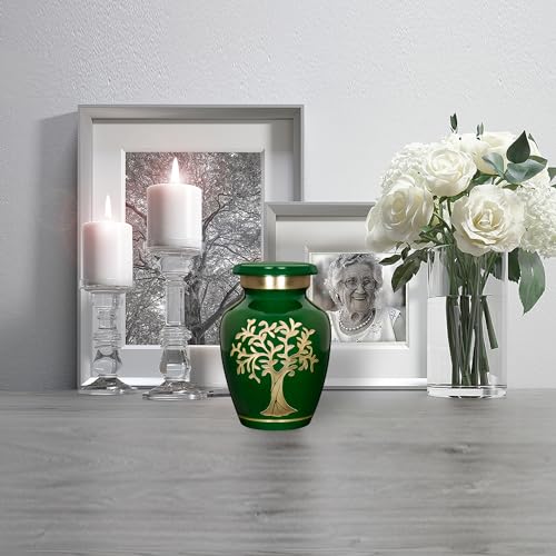 Image of Trupoint Memorials Small Urns for Human Ashes Keepsake, Tree of Life Decorative Mini Cremation Urn for Adult Men and Women, Small Dark Green