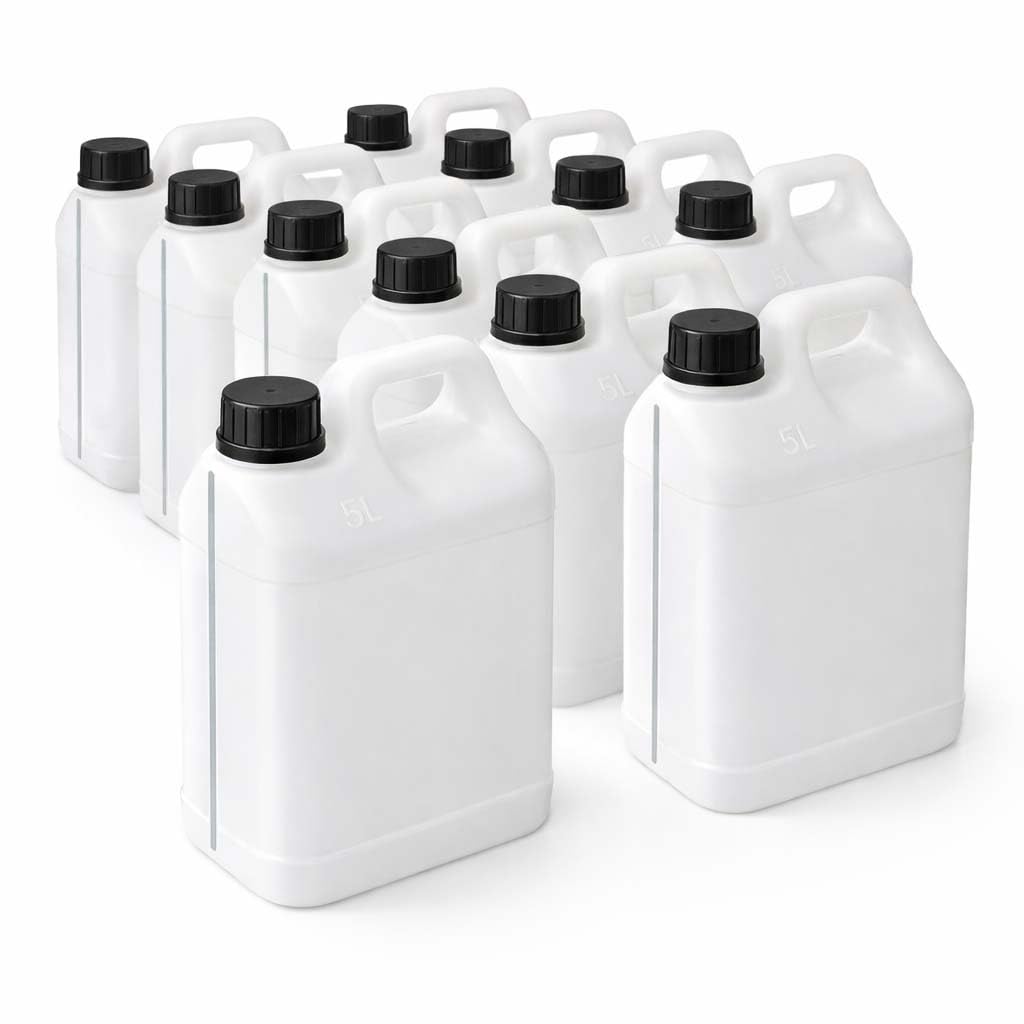 Bidon Jerrican Blanc 5 Litres Plastique Lot 12x Avec Ligne de Visibilité