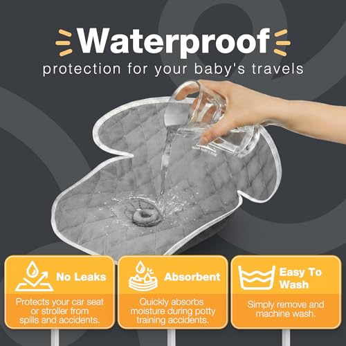 Image of Bear and Care - Potty Training Car Seat Protector - Waterproof Car Seat Liner - Piddle Pads for Stroller, Toddlers & Baby Carseat - Travel-Friendly Washable Liner Mat for Spills Leak (Gray, Pack of 2)