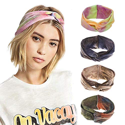 Gangel Tie-dye Criss Cross Headbands Cute Vintage Twisted Floral Printed Hairbands Elastic Bandanas Wide Turban Stretch
