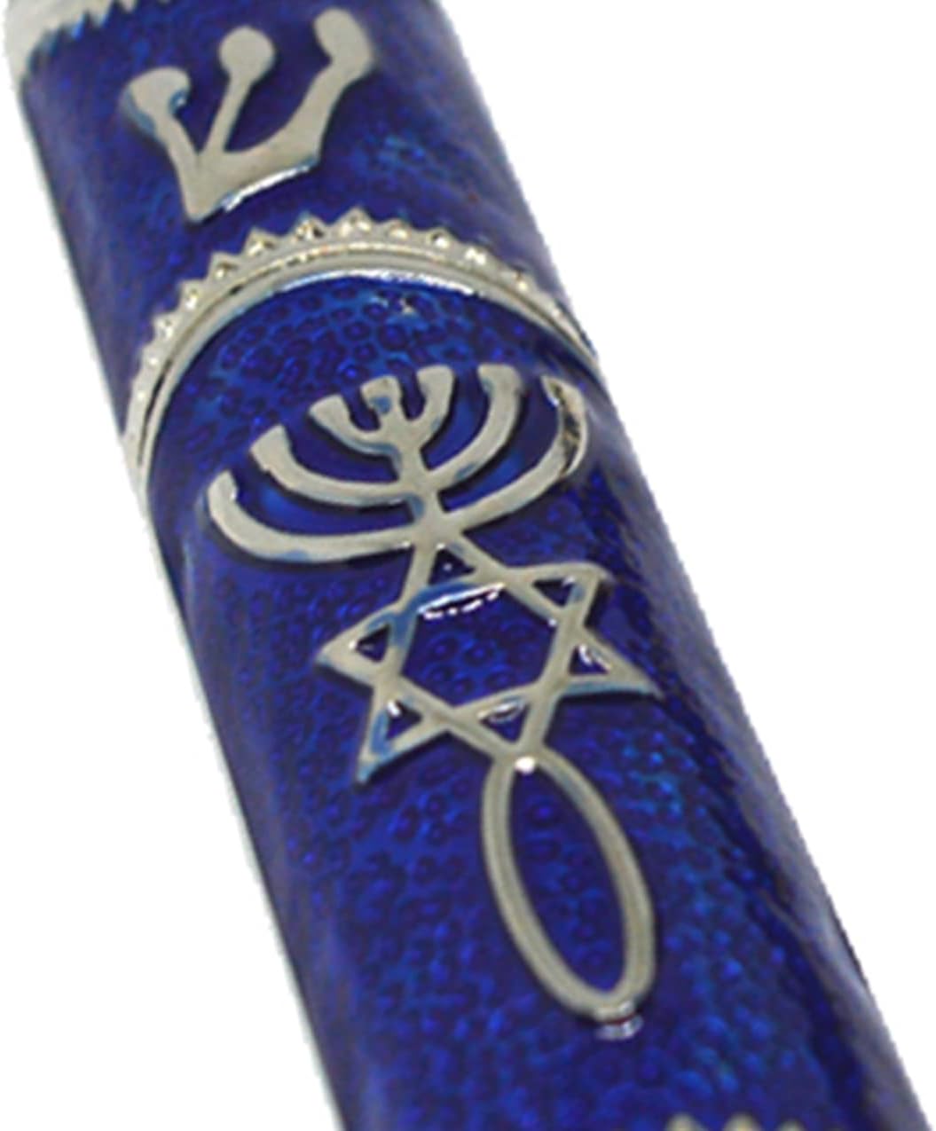 Messianic Seal Mezuzah Gilded Israel Judaica Door Mezuza Jerusalem Mezuzah Israel Handicraft Souvenirs Small Gift(4 inches 0.8 inches) Silver