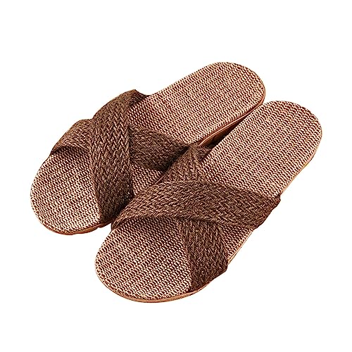 Cocila Sandalias Planas para Mujer Y Pantuflas De Verano Mujer, Informales, Ligeras, Tejidas En Lino, Refrescantes Interiores Exteriores Regalos Graciosos (Coffee, 45) Ortopedicas Chanclas