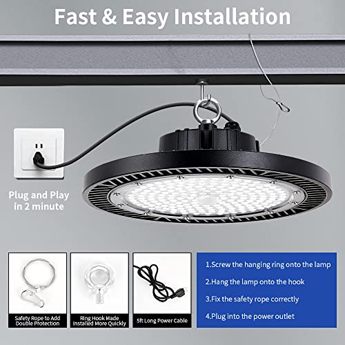 Youbetia 4 Pack Ufo Led High Bay Light, 200W Super Bright High Bay Led Shop Lights, 5000K Shop Lights With Us Plug, Ip66 Commercial Bay Light For Garage, Wet Location Area, Workshop, Warehouse #TOP4