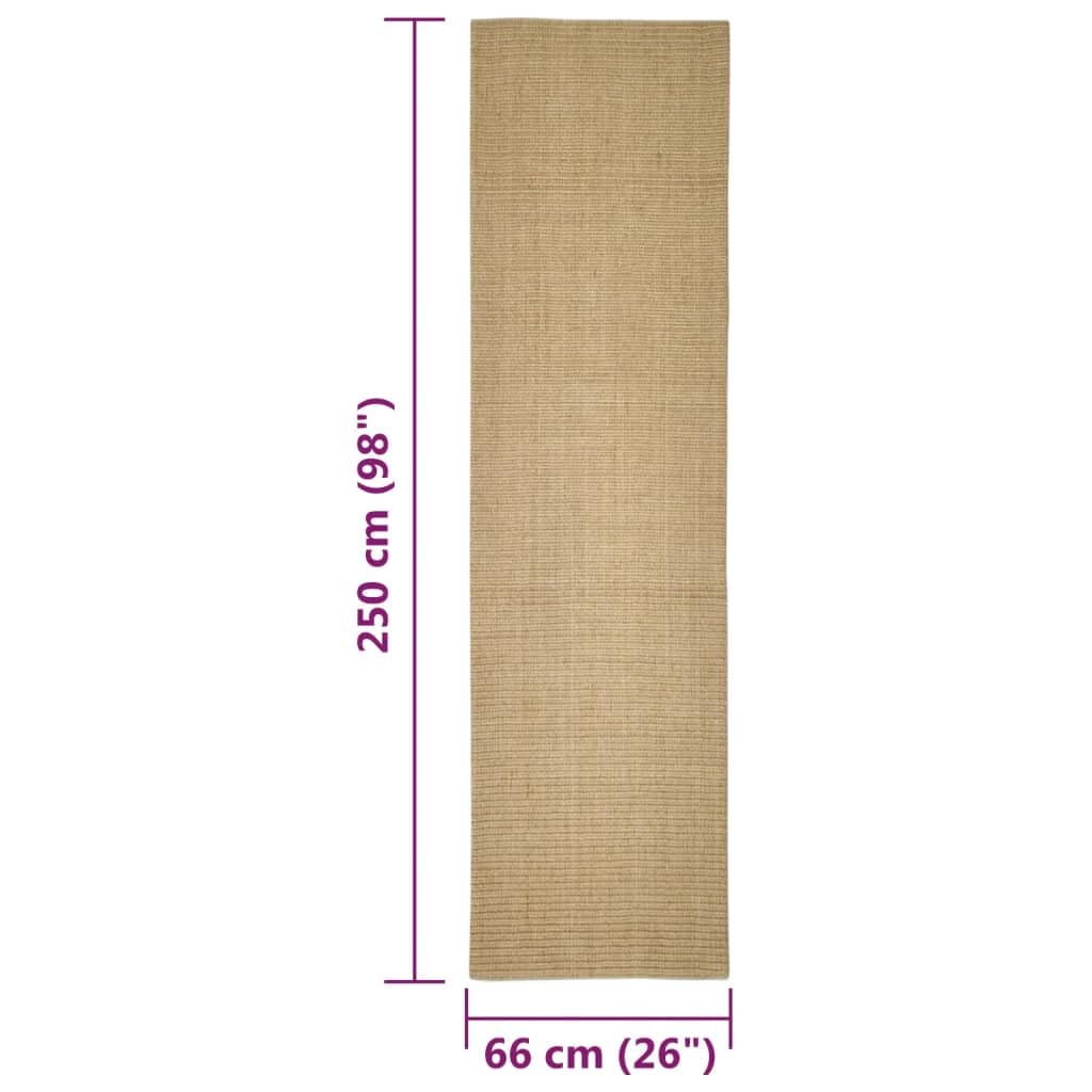 Alfombra de sisal para árbol rascador 66 x 250 cm, 100% sisal con parte trasera de látex antideslizante, adecuada como accesorio para muebles de gatos, pieza de repuesto para rascar, ahorra
