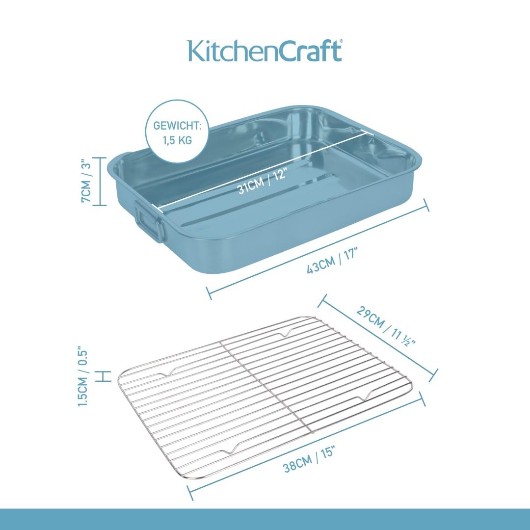 KitchenCraft Bratblech mit Gestell, Edelstahl-Bratblech, groß, 43 x 31 cm, Silber - 2