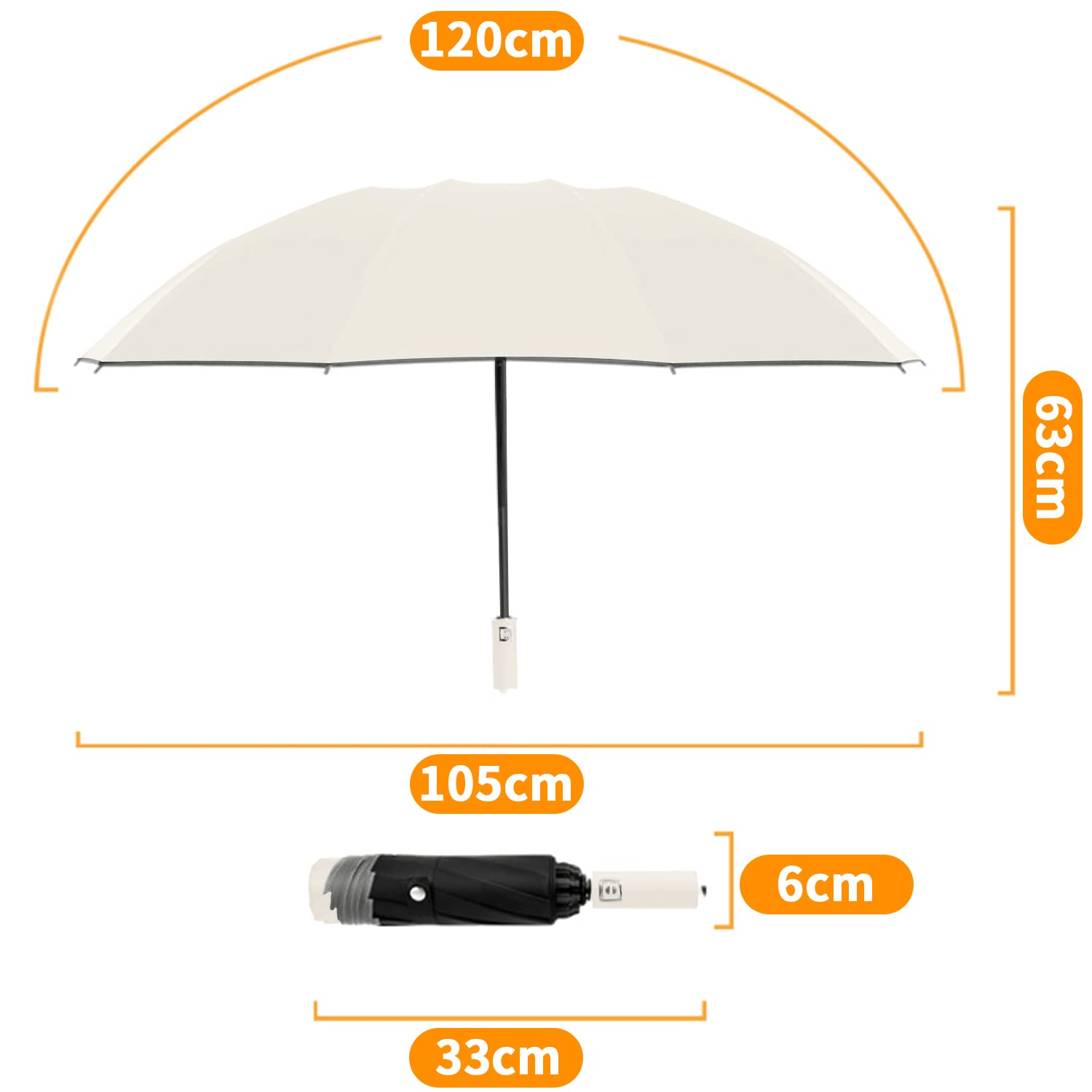 Ombrello Inverso Automatico, Ombrello Pieghevole Antivento, Ombrello Grande da Pioggia 10 Stecche Rinforzate per Uomo Donna, Diametro 105cm