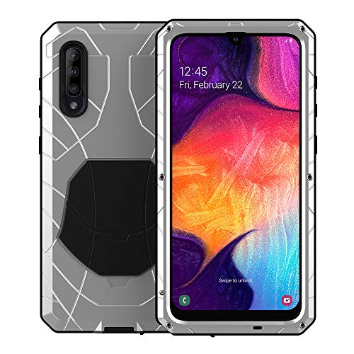Buy 2 get 3 Feitenn Galaxy A50 Case, Samsung A50 Case Heavy Duty, Gorilla Glass Armor Aluminum Alloy Metal Cover Rubber Bumper Military Shockproof Hard Defender Shell Men Gift for Samsung Galaxy A50 - Silver