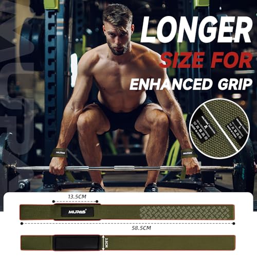 Hulpmiddelen voor krachttraining en bodybuilding (gevoerd) - professionele lifting straps 58,5 cm lengte - antislip siliconen - gym straps voor fitness, deadlifting, gewichtheffen (legergroen) - Afbeelding 3