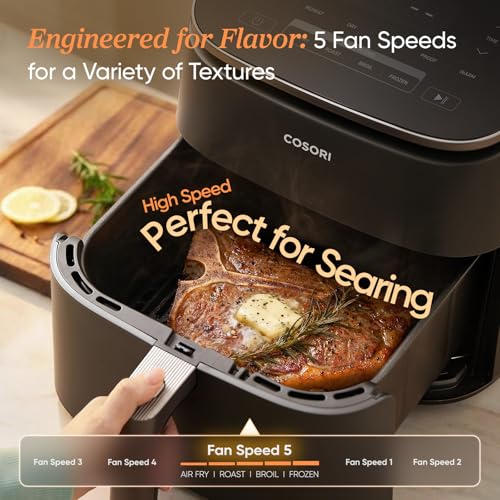 Image of Cosori 9-in-1 TurboBlaze Air Fryer 6 Qt, Premium Ceramic Coating, 90-450F, Precise Heating for Even Results, Air Fry, Roast, Bake, Broil, Dry, Frozen, Proof, Reheat, Keep Warm, 120V, Dark Gray