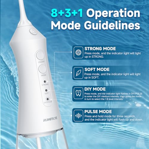 Miniatura 4 de Rumfflye Irrigador Dental Portátil Irrigador Bucal Inalámbrico Profesional Water Flosser 12 Modos 5 Boquillas Irrigador Eléctrico Oral Ipx7 Impermeable 300ml Recargable Para Casa Y De Viaje Blanco
