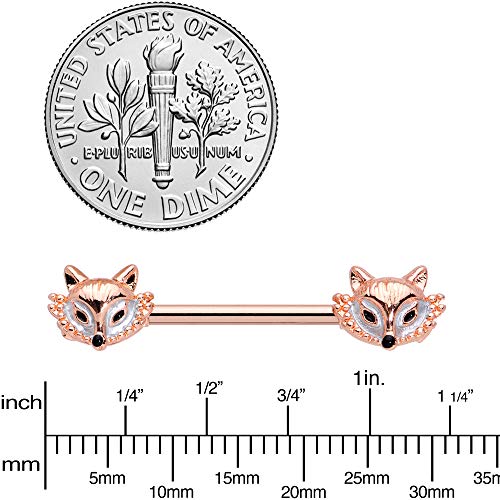 Body Candy 71700 14G Womens Nipplerings Piercing Pvd Steel 2Pc Rosy Animal Fox Nipple Ring Set 9/16 Inch thumb #2