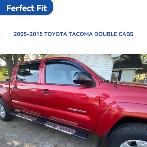 Image of Window Visors Rain Guards for 2005-2015 Toyota Tacoma Double Cab, Out-Channel Window Vent Wind Deflectors Visors Shades for 05-15 Tacoma