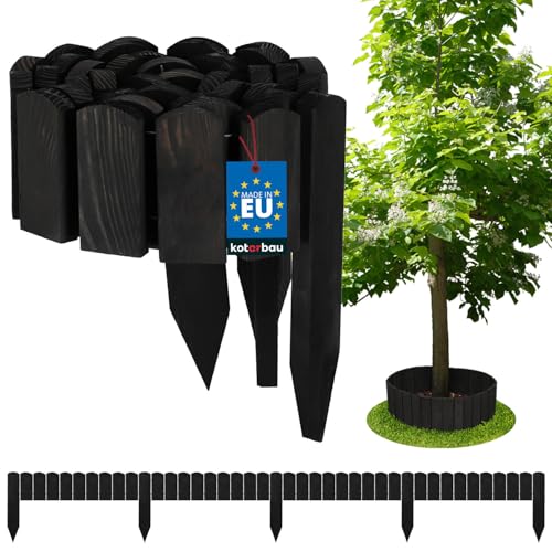 KOTARBAU® Beeteinfassung Holz Gartenzaun Rollzaun 200 x 10 cm Anthrazit Beetumrandung Holzzaun Rollboarder Palisadenkante Holzzaun Rasenkanten Deko Gartenzaun Steckzaun Flexibler Rollborder Rasenkante
