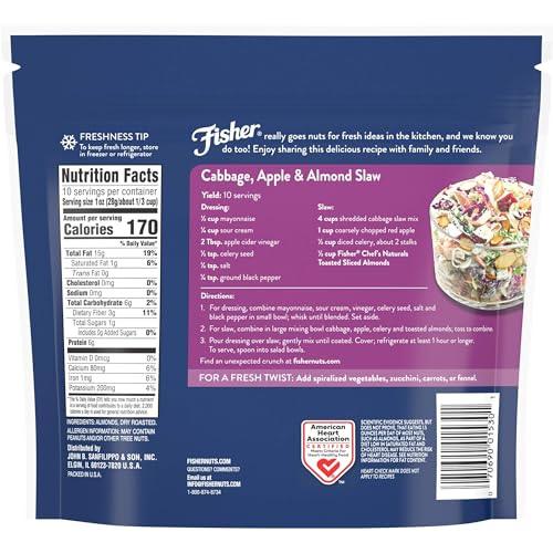 Image of Fisher Chef's Naturals Unsalted Toasted Sliced Almonds, 10 oz Bag