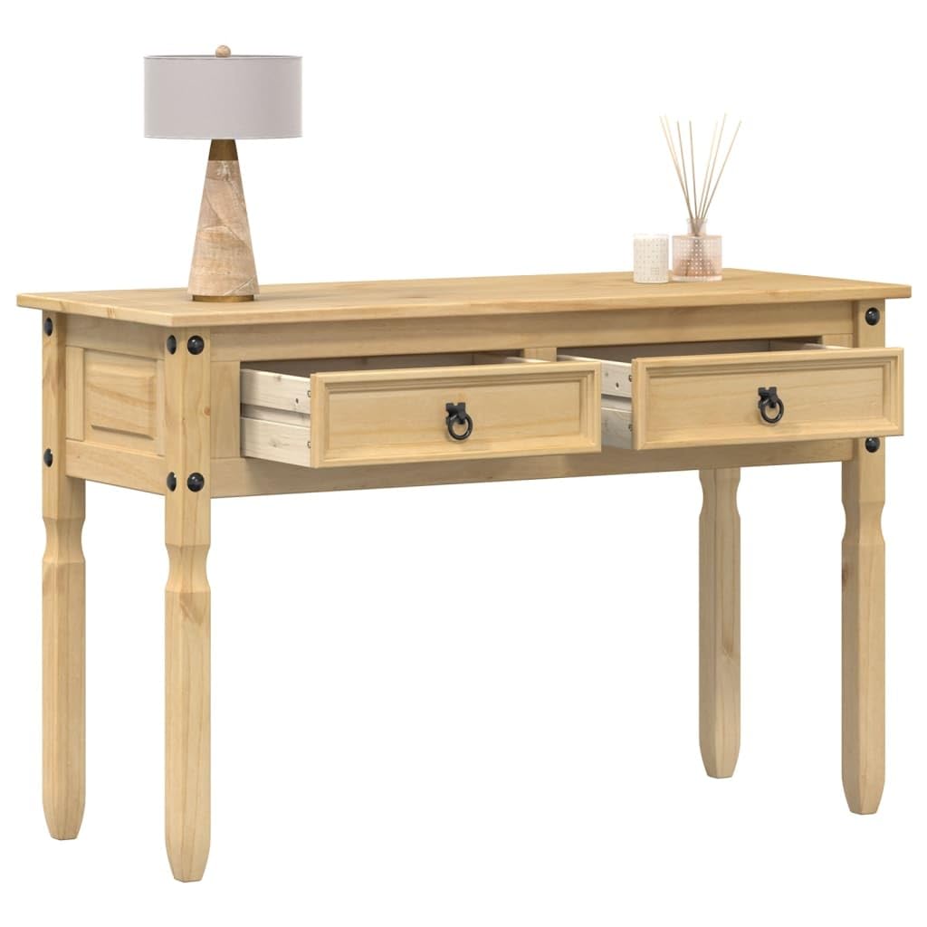 Mesa consola con 2 cajones, 115 x 46 x 73 cm, madera maciza de pino, mesa clásica con estante inferior y asas de metal, mesa de sofá estable para salón, pasillo o vestíbulo