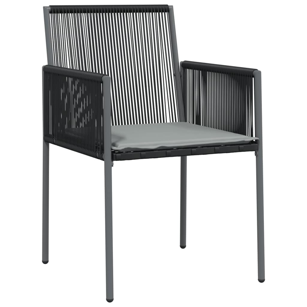 Set 2 Sedie da Giardino in Polyrattan Nero con Cuscini | Poltrone da esterno con braccioli e spessi cuscini grigi, ideali per arredare balcone, terrazza e patio con stile.