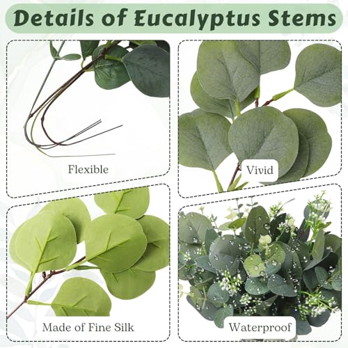 Eucalyptus Leaves Stems 60 PCS, 4 Kinds Mixed Artificial Greenery Stems for Wedding Decor Vase Floral Arrangement Centerpiece - Image 5