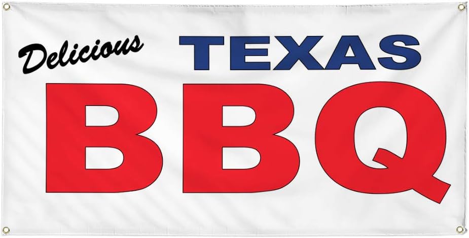 Vinyl Banner Multiple Sizes Delicious Texas BBQ Blue Red Food Bar Restaurant Truck Restaurant & Food Outdoor Weatherproof Industrial Yard Signs 4 Grommets 16x40Inches