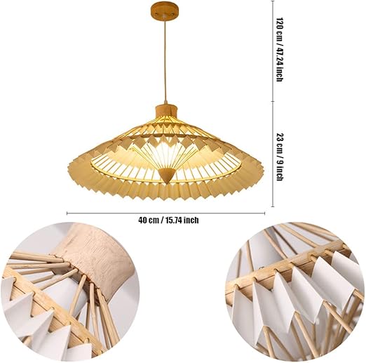 PAZWAHF Chinese Paraplu Bamboe Lamp, Hotel Restaurant Health Club Hall Decoratie Kroonluchter, PVC Imitatie Schapenvacht Lampenkap (E27) photo 3