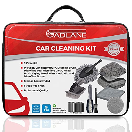 GADLANE 9-delige autoreinigingskit met opbergtas inclusief stofferingborstel, detailborstel, microvezelpad, microvezeldoek, wielborstel, drooghanddoek, glasdoek, Mitt, microvezel stofdoek - Image 4