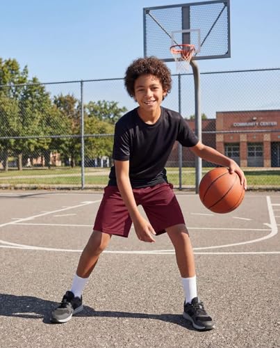 Image of Real Essentials 5 Pack: Boys' Dry Fit Basketball Shorts for Youth Kids Teens - Athletic Running Soccer Sports with Pockets
