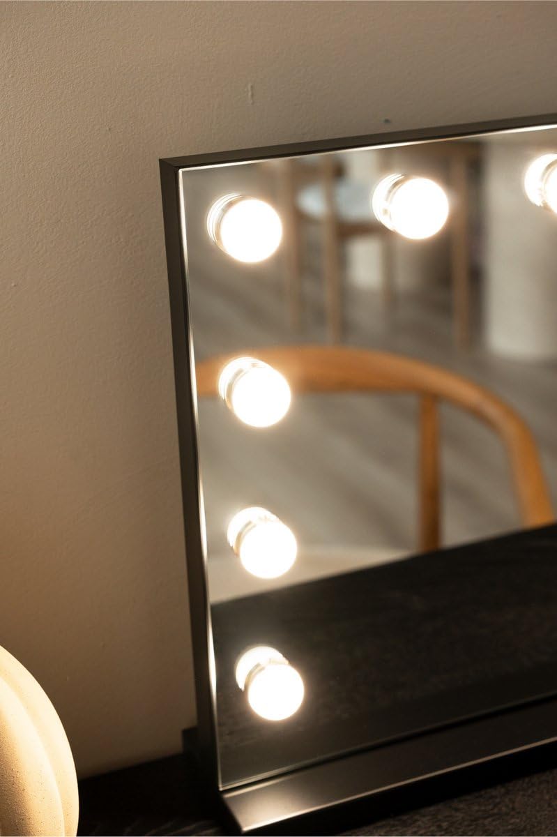 SensaHome Vanity Mirror Pro - Espejo de Maquillaje Estilo Hollywood con 12 Luces LED Regulables, 3 Modos de Luz, 60x40cm - Negro
