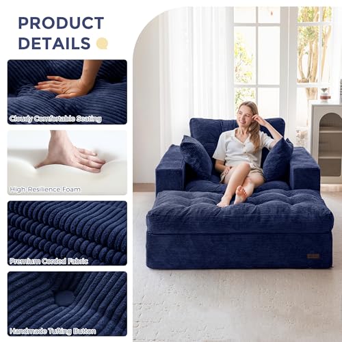 Image of MAXYOYO Sectional Sofa Couch and Chaise Lounge, L Shaped Modern Cloud Couch with Ottoman, Comfy Sofa with Layered Cushion, Tufted Upholstered Sleeper Chair for Living Room, No Assembly Required