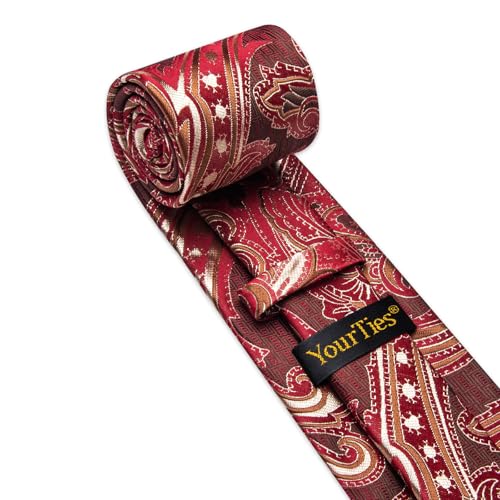 Image of YourTies Silk Paisley Floral Tie and Pocket Square Cufflinks with Lapel Pin Sets for Men 5PC Wedding Party