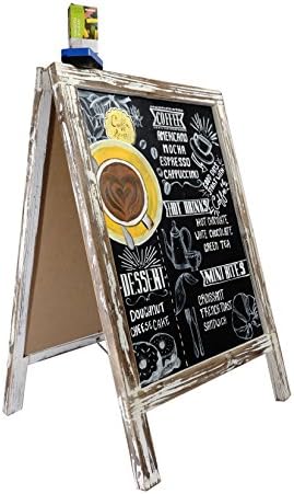 VINTAGE CHALKBOARD with CHALKS and ERASER / Standing Wooden Rustic FRAME for your Restaurant, Wedding and Event. BLACKBOARD SANDWICH BOARD Advertising Sign for Sidewalk