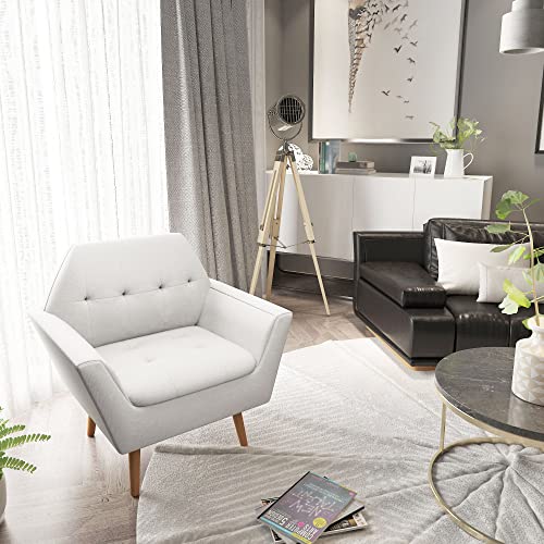Miyzeal Accent Chair, Linen Fabric Button Tufted Armchair, Mid Century Modern Upholstered Single Sofa Chair For Reading Room Living Room (Beige) #TOP5
